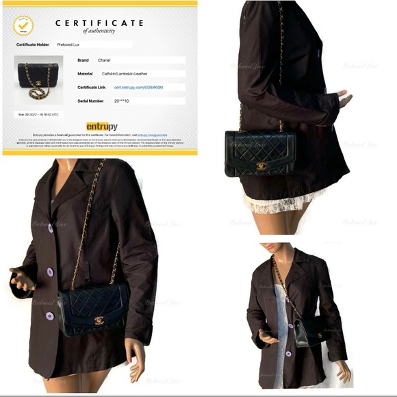 Authentic CHANEL Black Lambskin Small Diana Flap Bag Gold Hardware - Picture 12 of 12